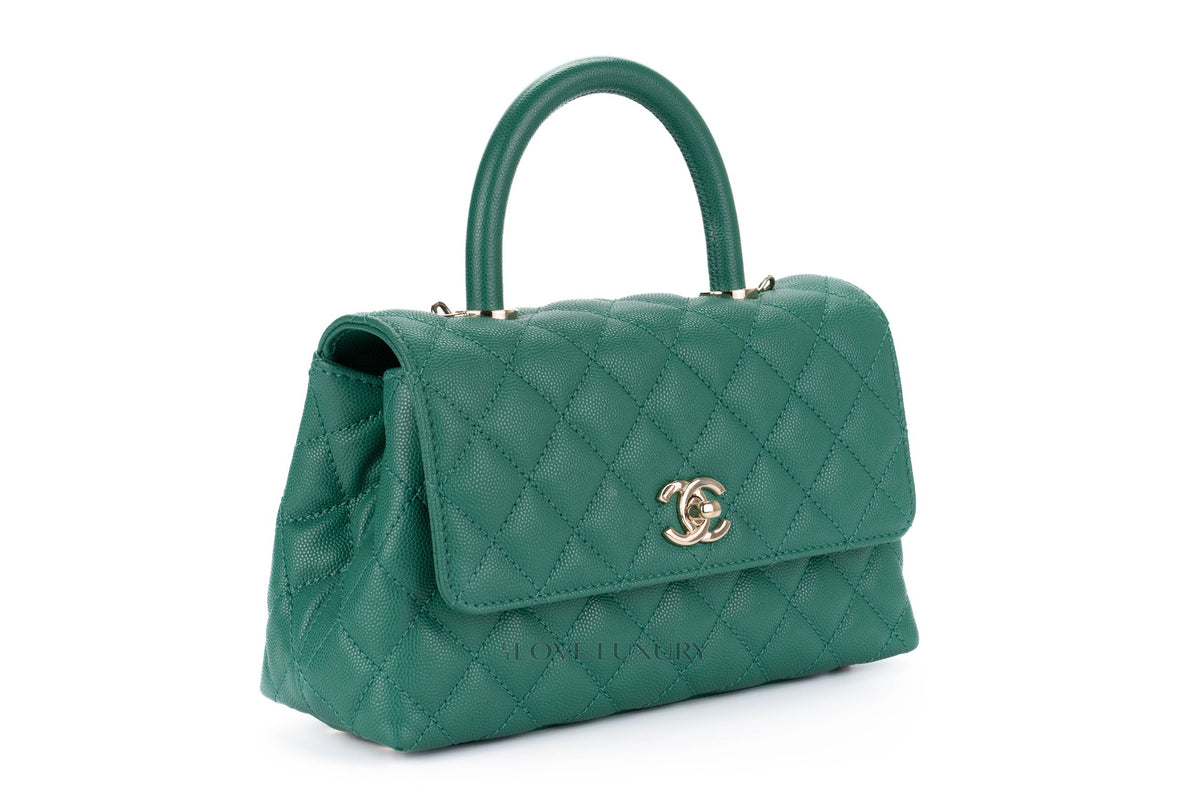 Chanel Small Coco Handle Quilted Emerald Caviar Champagne Hardware - view 2