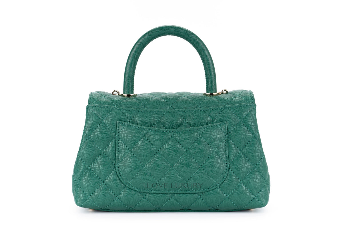 Chanel Small Coco Handle Quilted Emerald Caviar Champagne Hardware - view 3