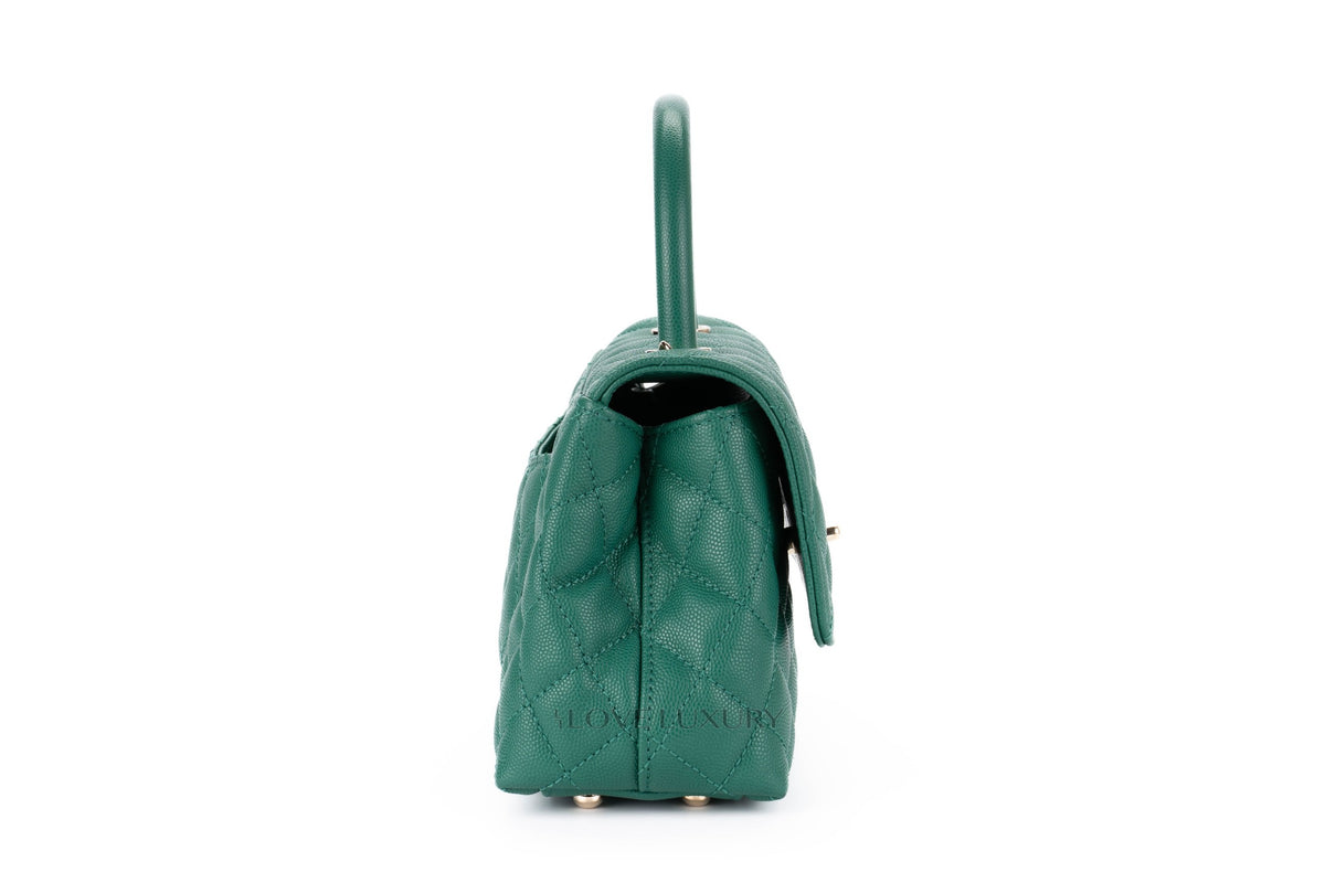 Chanel Small Coco Handle Quilted Emerald Caviar Champagne Hardware - view 5