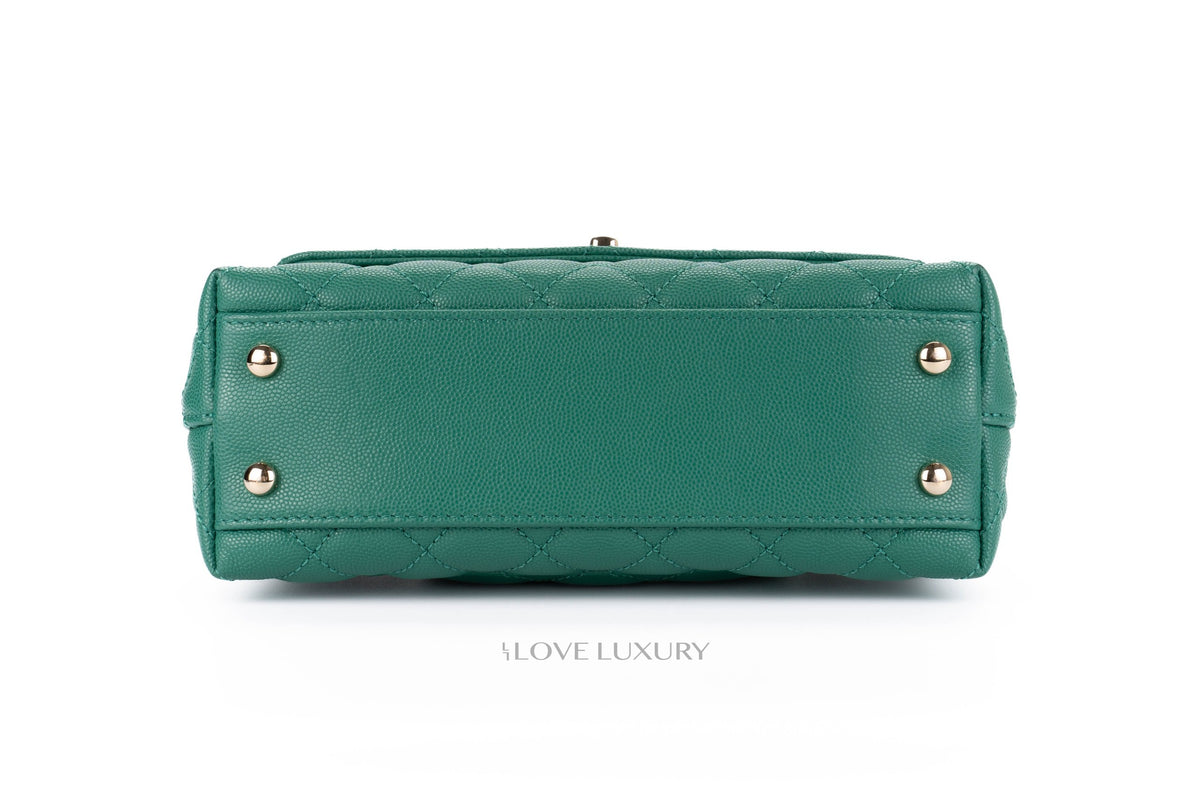 Chanel Small Coco Handle Quilted Emerald Caviar Champagne Hardware - view 6