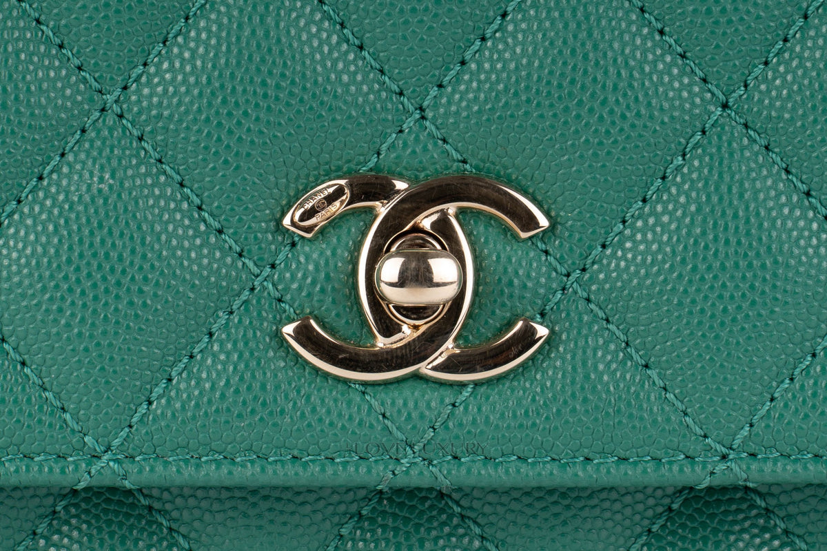 Chanel Small Coco Handle Quilted Emerald Caviar Champagne Hardware - view 7