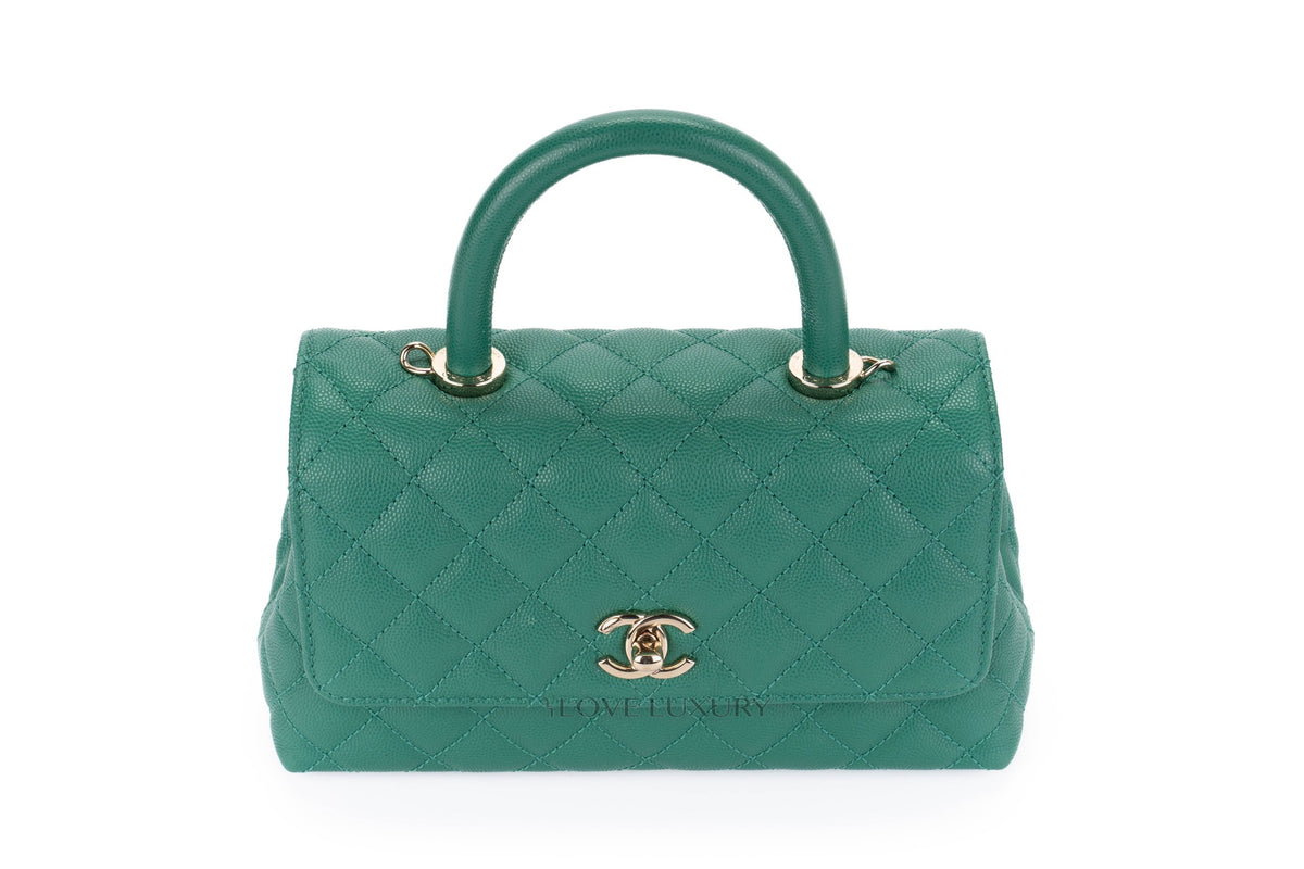Chanel Small Coco Handle Quilted Emerald Caviar Champagne Hardware - view 8