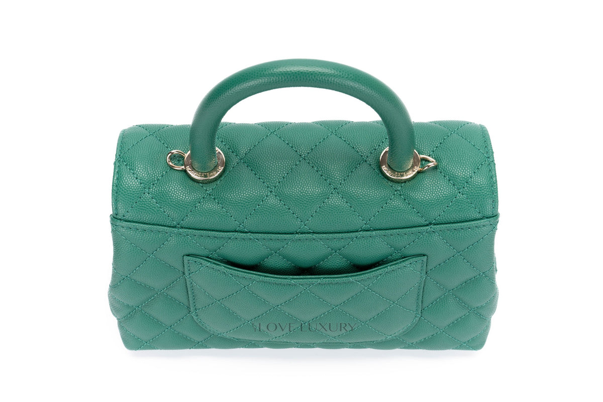 Chanel Small Coco Handle Quilted Emerald Caviar Champagne Hardware - view 9