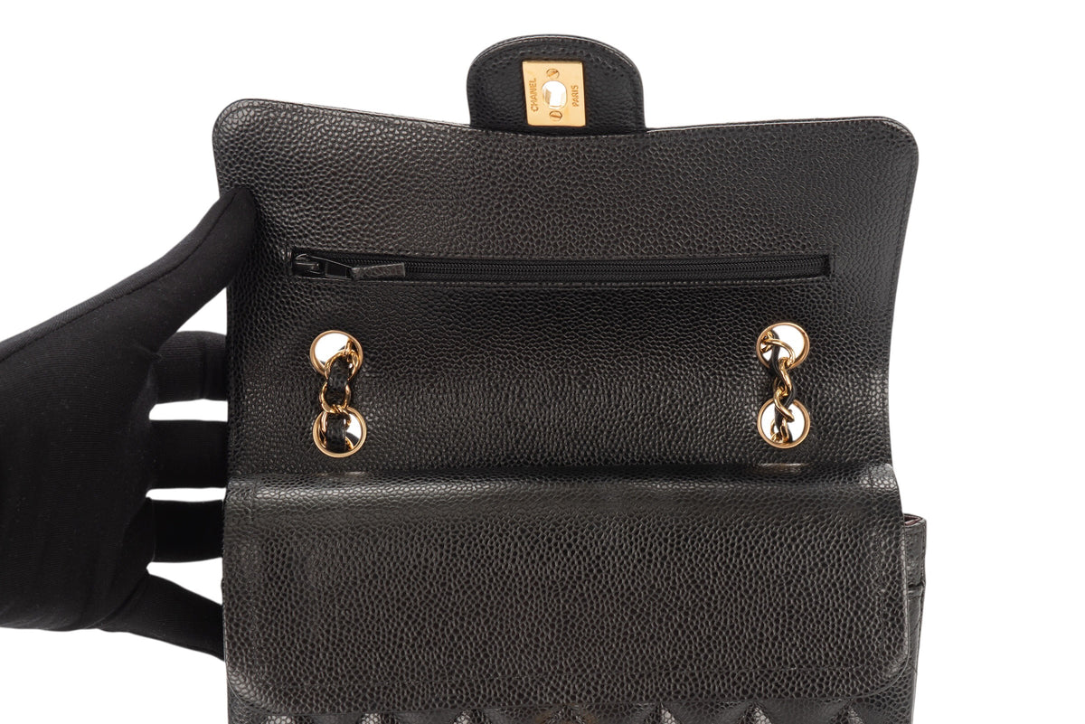 Chanel Small Double Classic Flap Black Caviar Gold Hardware - view 8