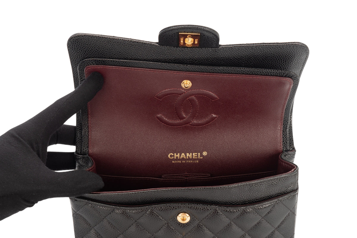 Chanel Small Double Classic Flap Black Caviar Gold Hardware - view 9