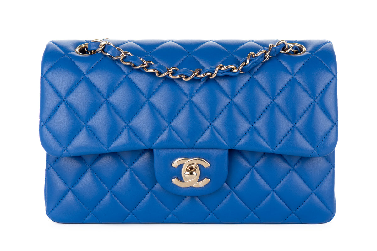 Chanel Small Double Classic Flap Blue Lambskin Champagne Hardware - view 1