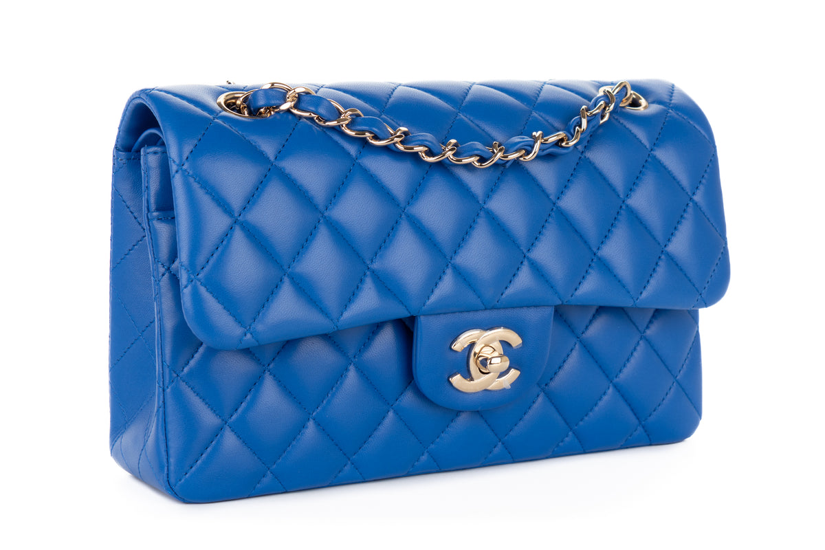 Chanel Small Double Classic Flap Blue Lambskin Champagne Hardware - view 2