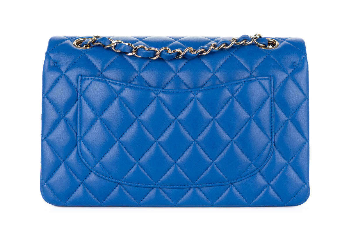 Chanel Small Double Classic Flap Blue Lambskin Champagne Hardware - view 3