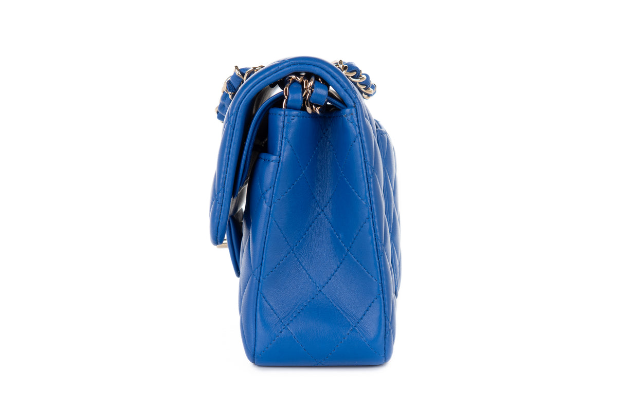 Chanel Small Double Classic Flap Blue Lambskin Champagne Hardware - view 4