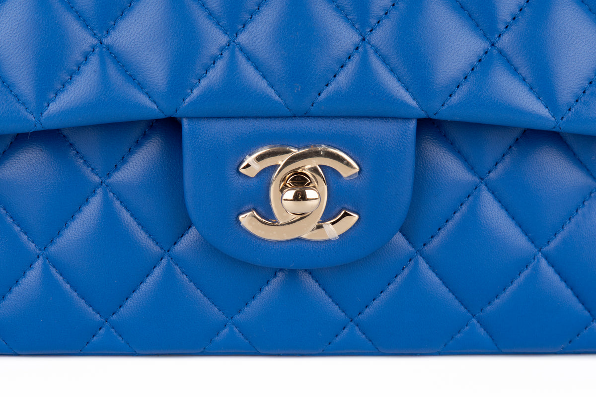 Chanel Small Double Classic Flap Blue Lambskin Champagne Hardware - view 7