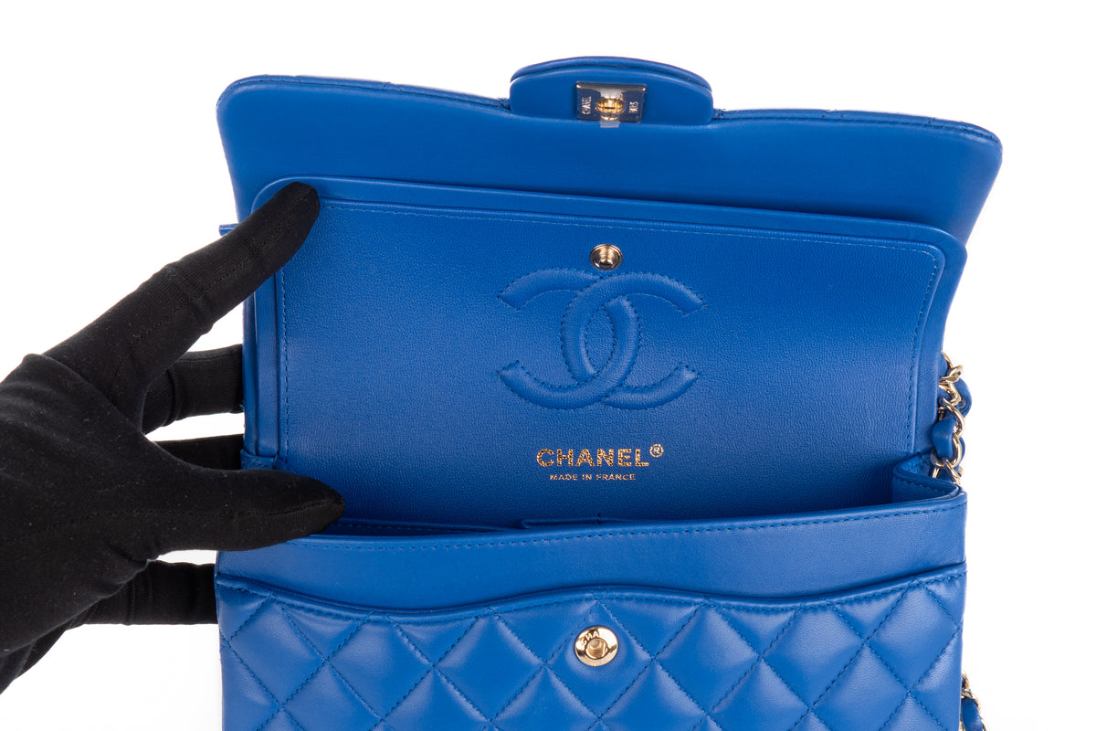 Chanel Small Double Classic Flap Blue Lambskin Champagne Hardware - view 8