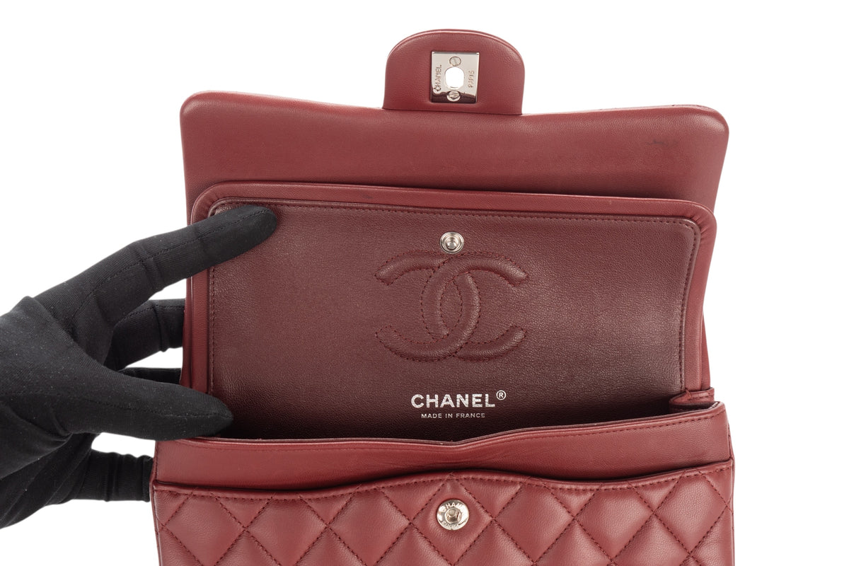 Chanel Small Double Classic Flap Burgundy Lambskin Silver Hardware - view 10