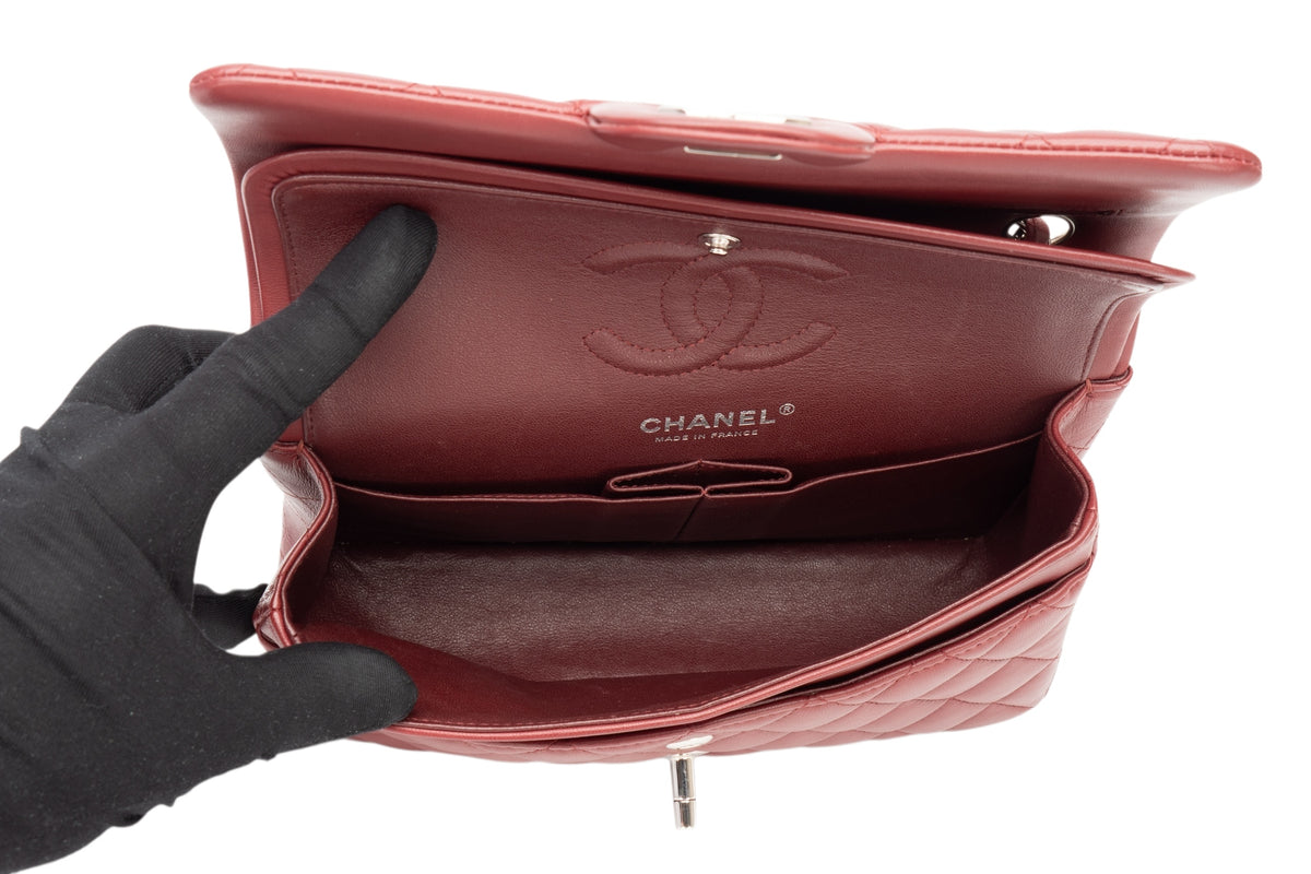 Chanel Small Double Classic Flap Burgundy Lambskin Silver Hardware - view 11