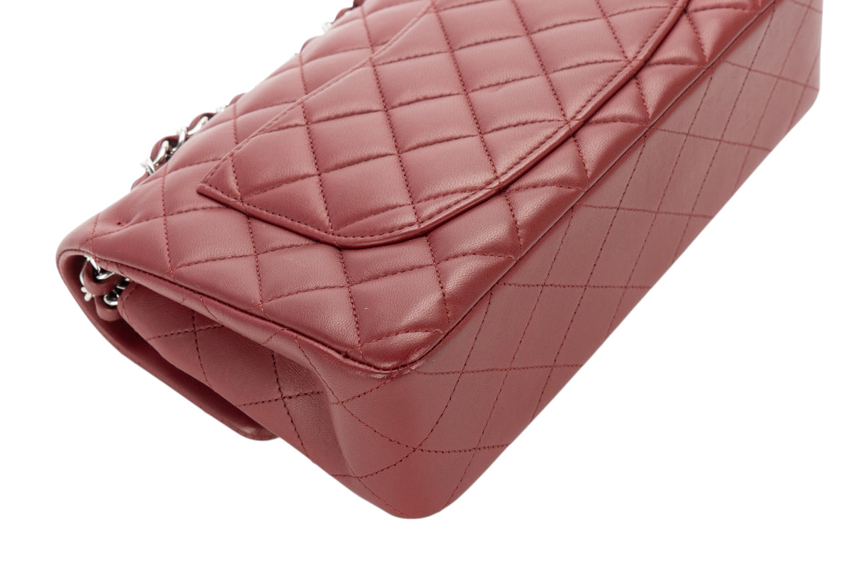 Chanel Small Double Classic Flap Burgundy Lambskin Silver Hardware - view 13