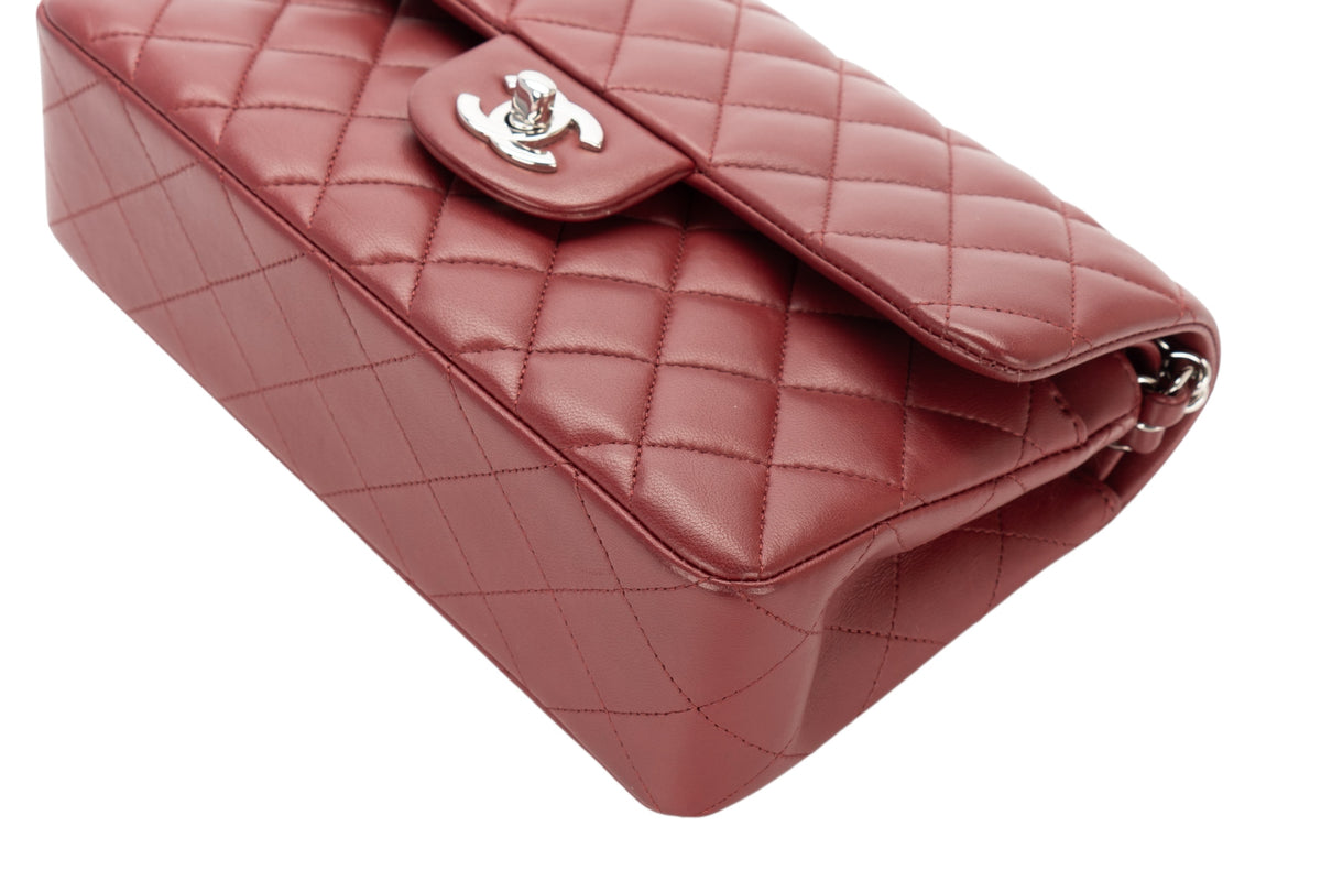 Chanel Small Double Classic Flap Burgundy Lambskin Silver Hardware - view 14