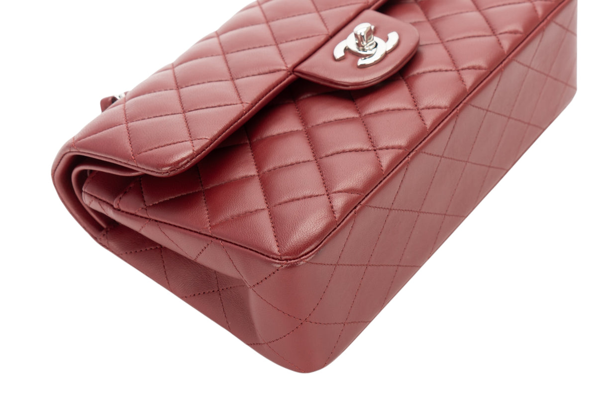 Chanel Small Double Classic Flap Burgundy Lambskin Silver Hardware - view 15