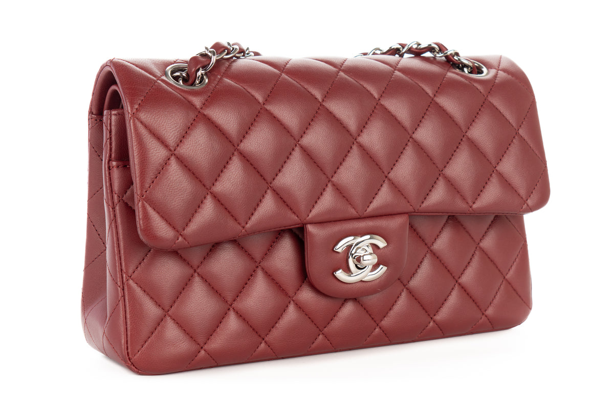 Chanel Small Double Classic Flap Burgundy Lambskin Silver Hardware - view 2
