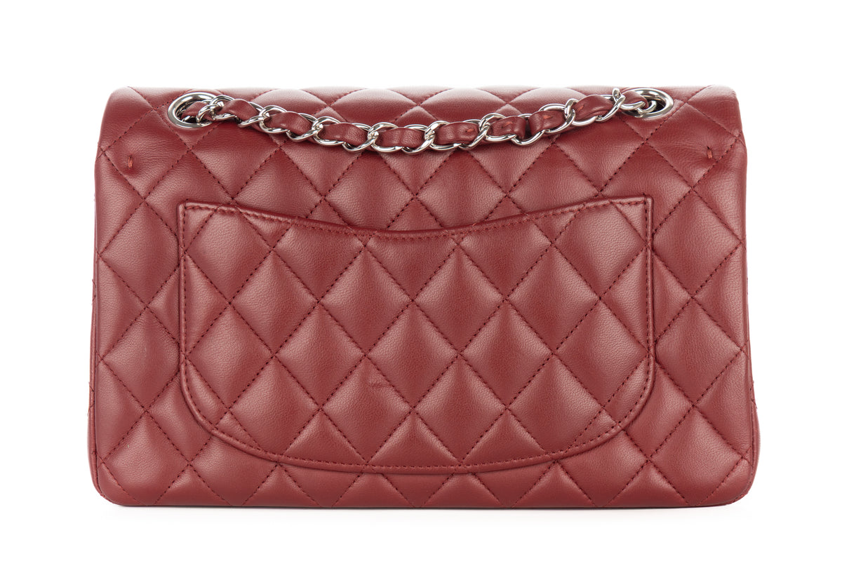 Chanel Small Double Classic Flap Burgundy Lambskin Silver Hardware - view 3