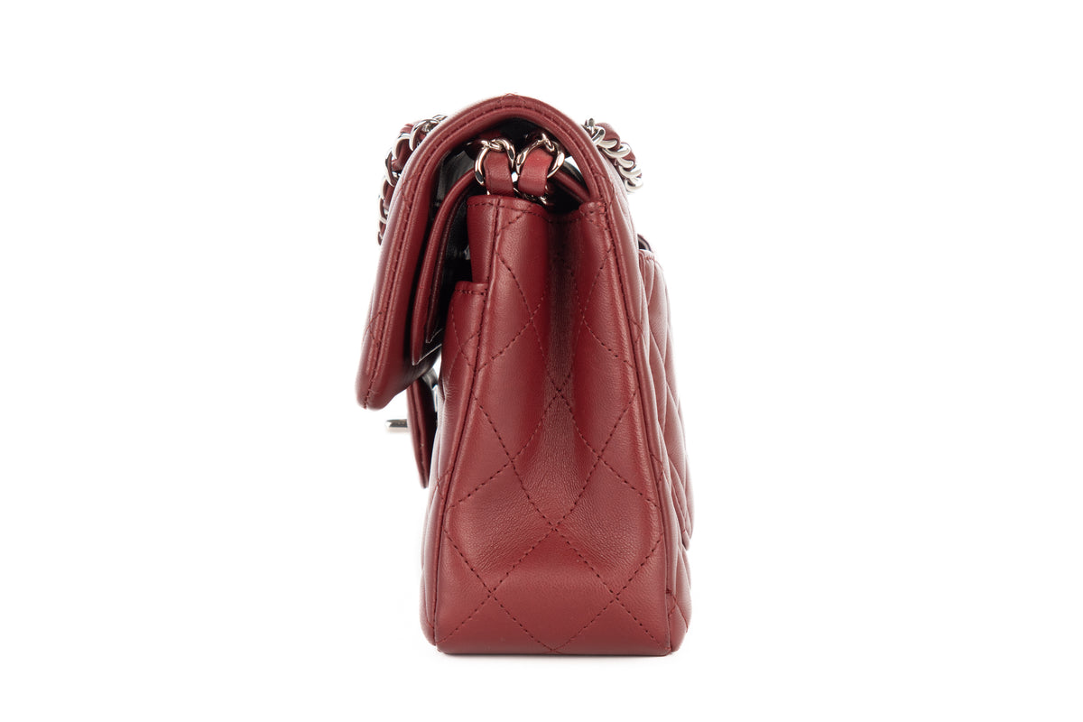 Chanel Small Double Classic Flap Burgundy Lambskin Silver Hardware - view 4