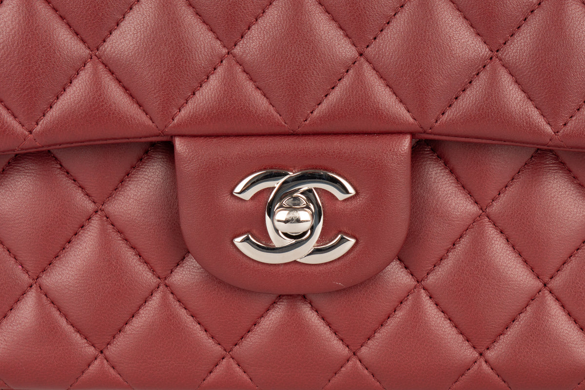 Chanel Small Double Classic Flap Burgundy Lambskin Silver Hardware - view 7