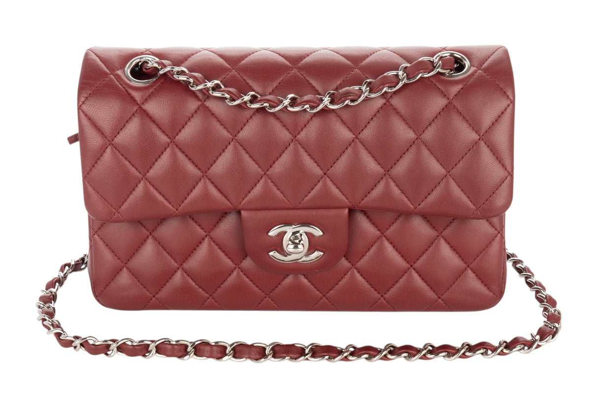 Chanel Small Double Classic Flap Burgundy Lambskin Silver Hardware - view 8