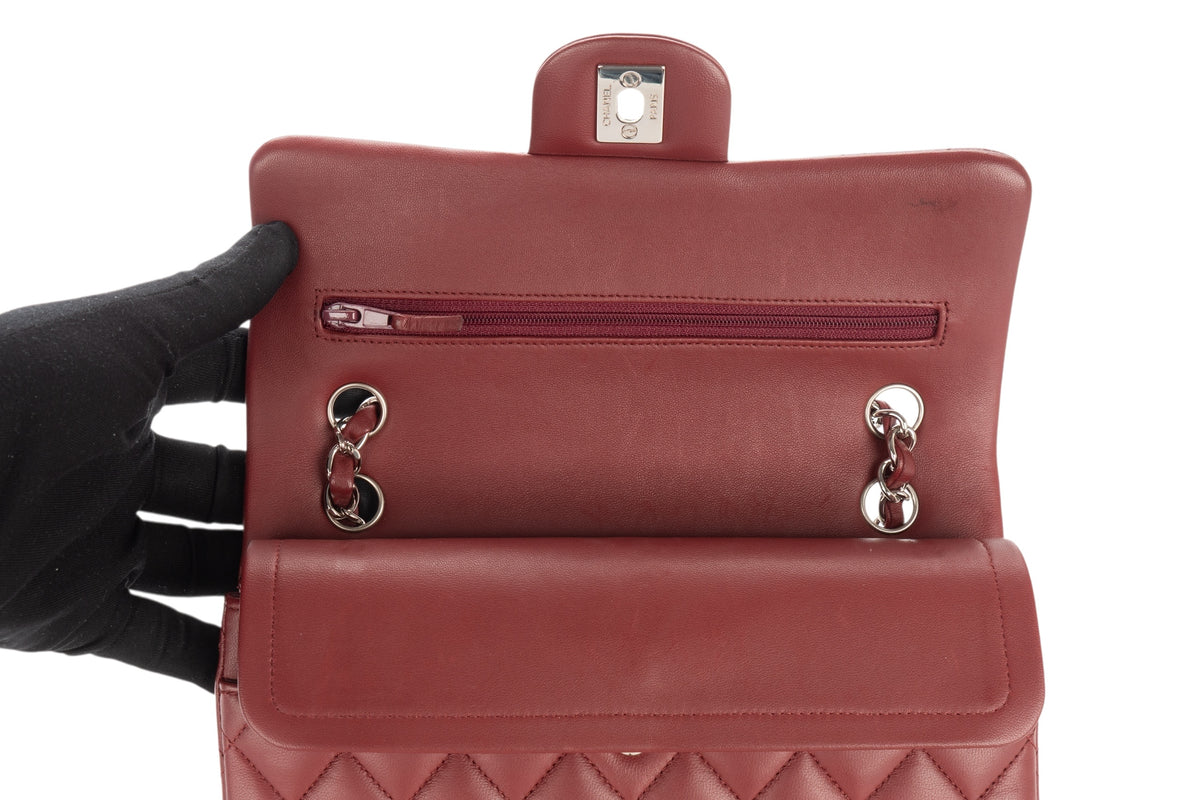 Chanel Small Double Classic Flap Burgundy Lambskin Silver Hardware - view 9