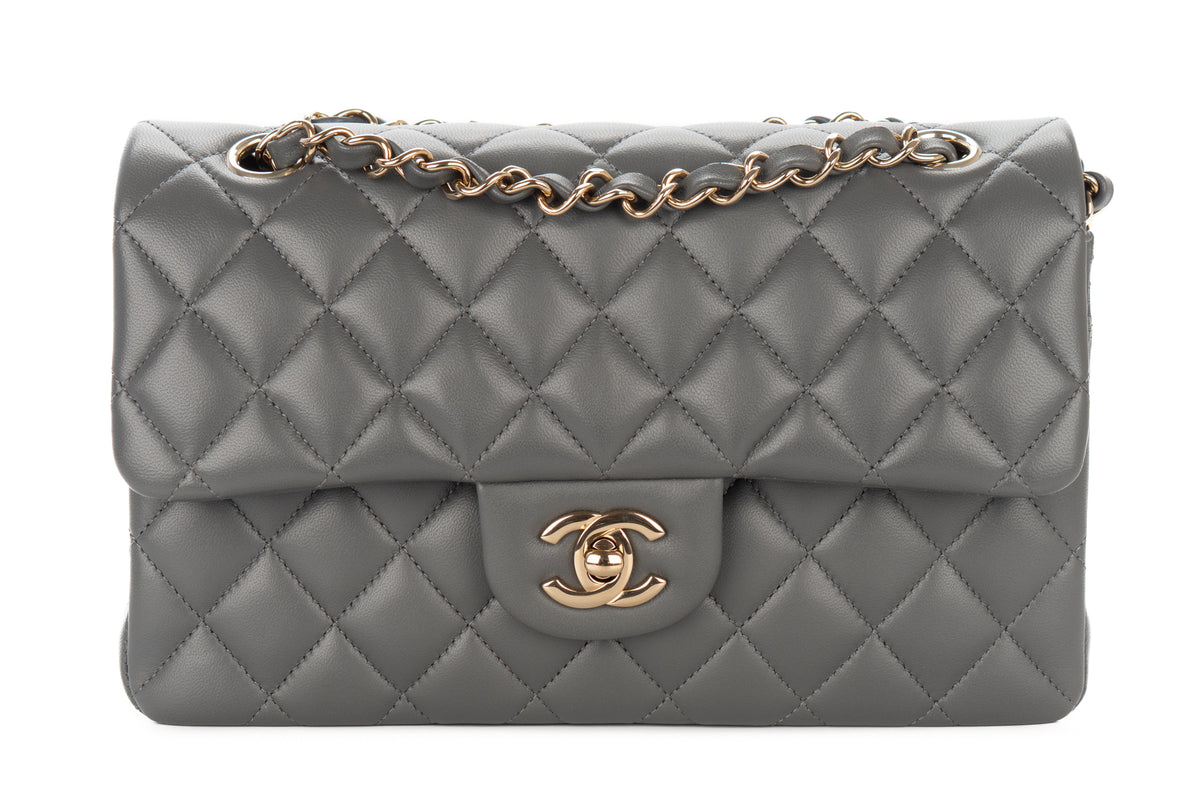 Chanel Small Double Classic Flap Grey Lambskin Champagne Hardware - view 1