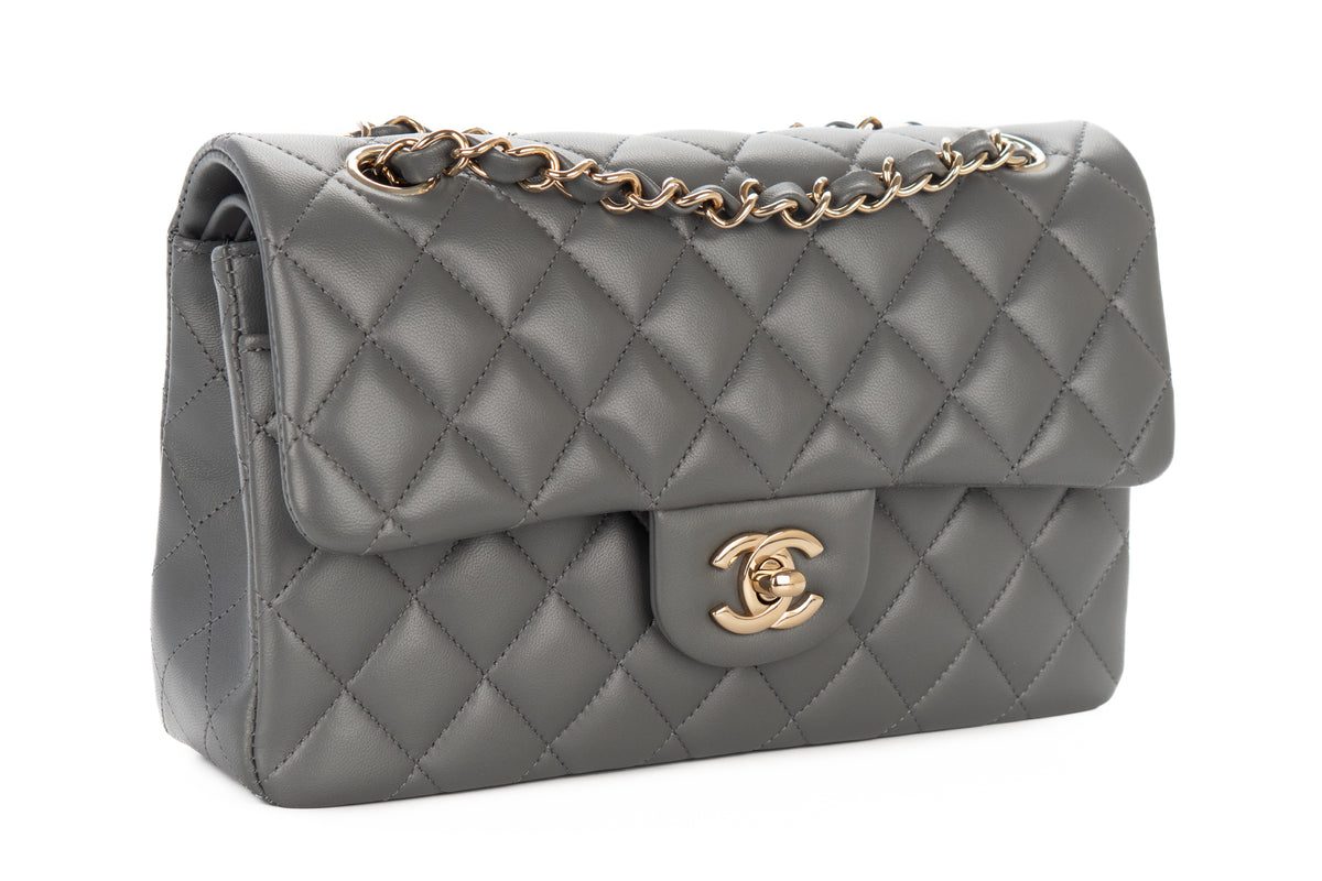 Chanel Small Double Classic Flap Grey Lambskin Champagne Hardware - view 2