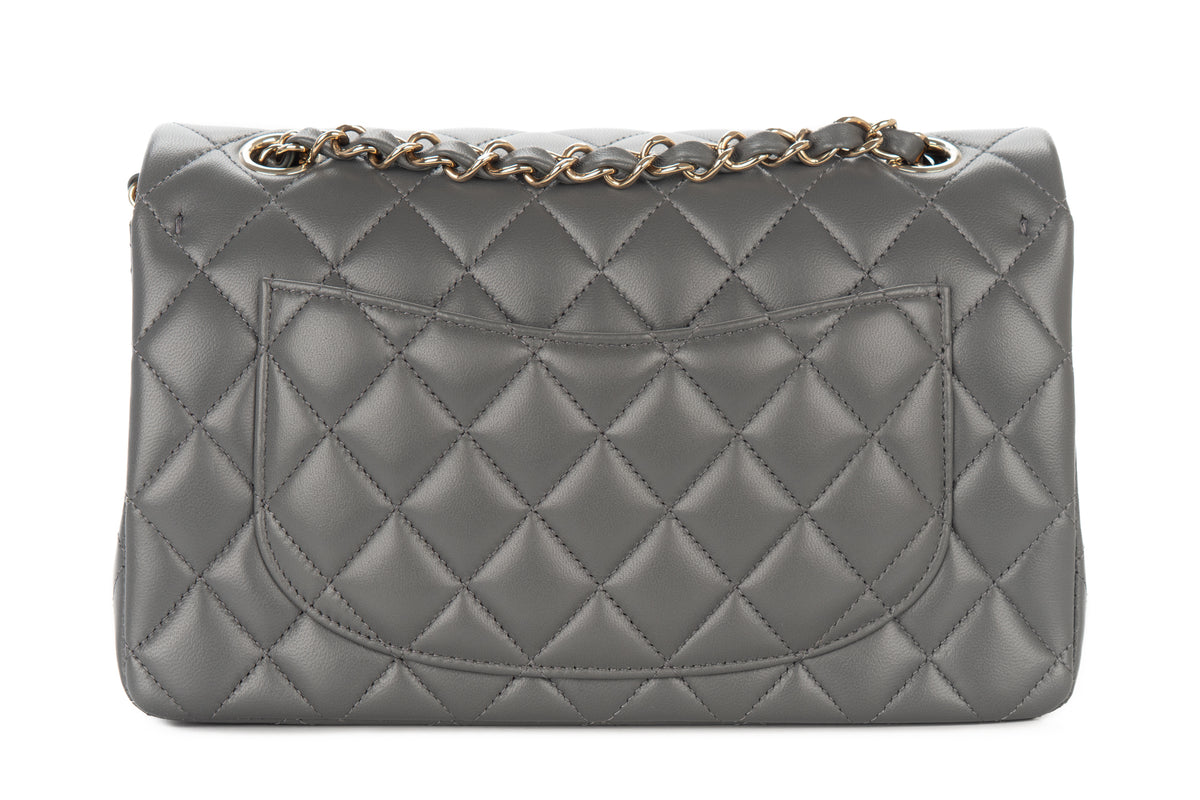 Chanel Small Double Classic Flap Grey Lambskin Champagne Hardware - view 3