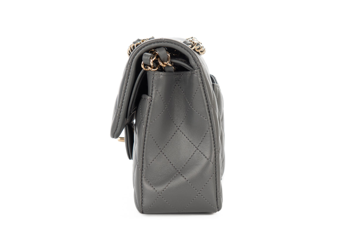 Chanel Small Double Classic Flap Grey Lambskin Champagne Hardware - view 4
