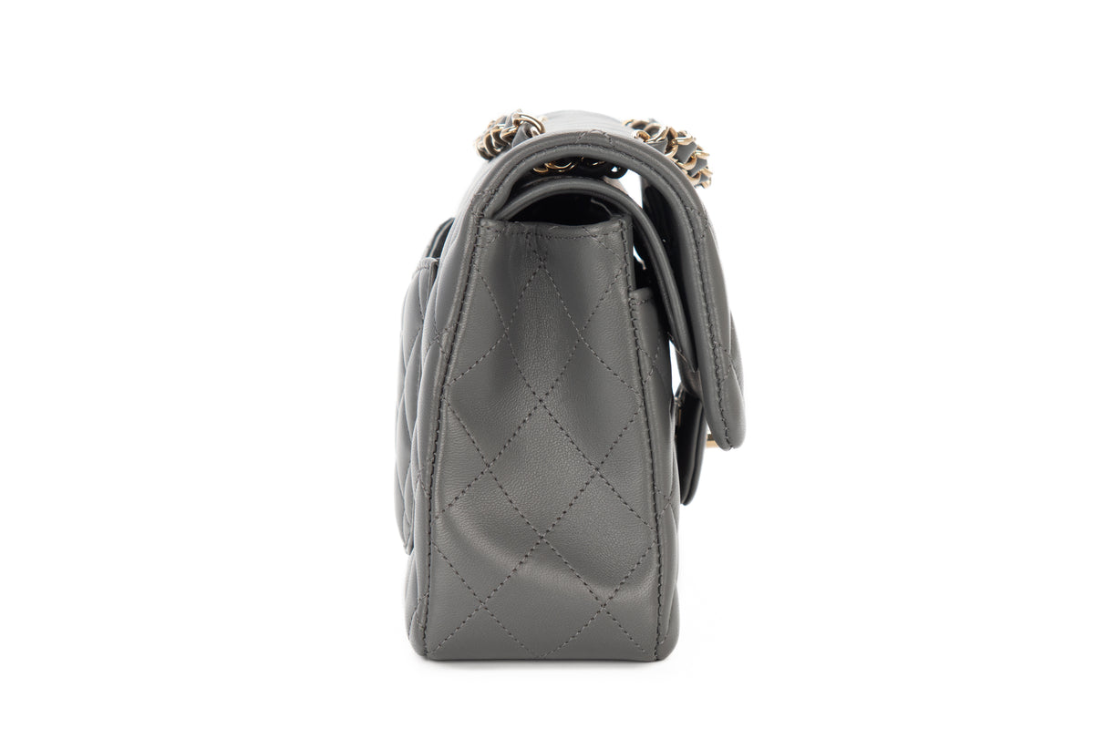 Chanel Small Double Classic Flap Grey Lambskin Champagne Hardware - view 5