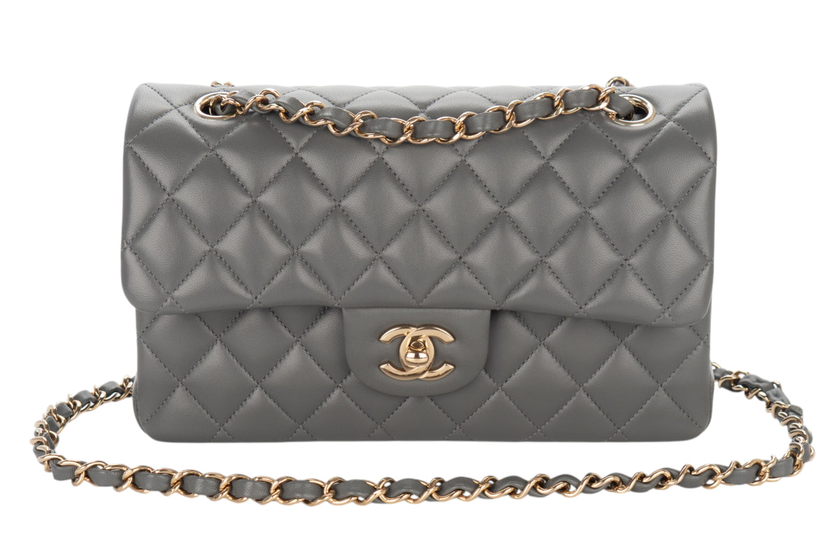 Chanel Small Double Classic Flap Grey Lambskin Champagne Hardware - view 8