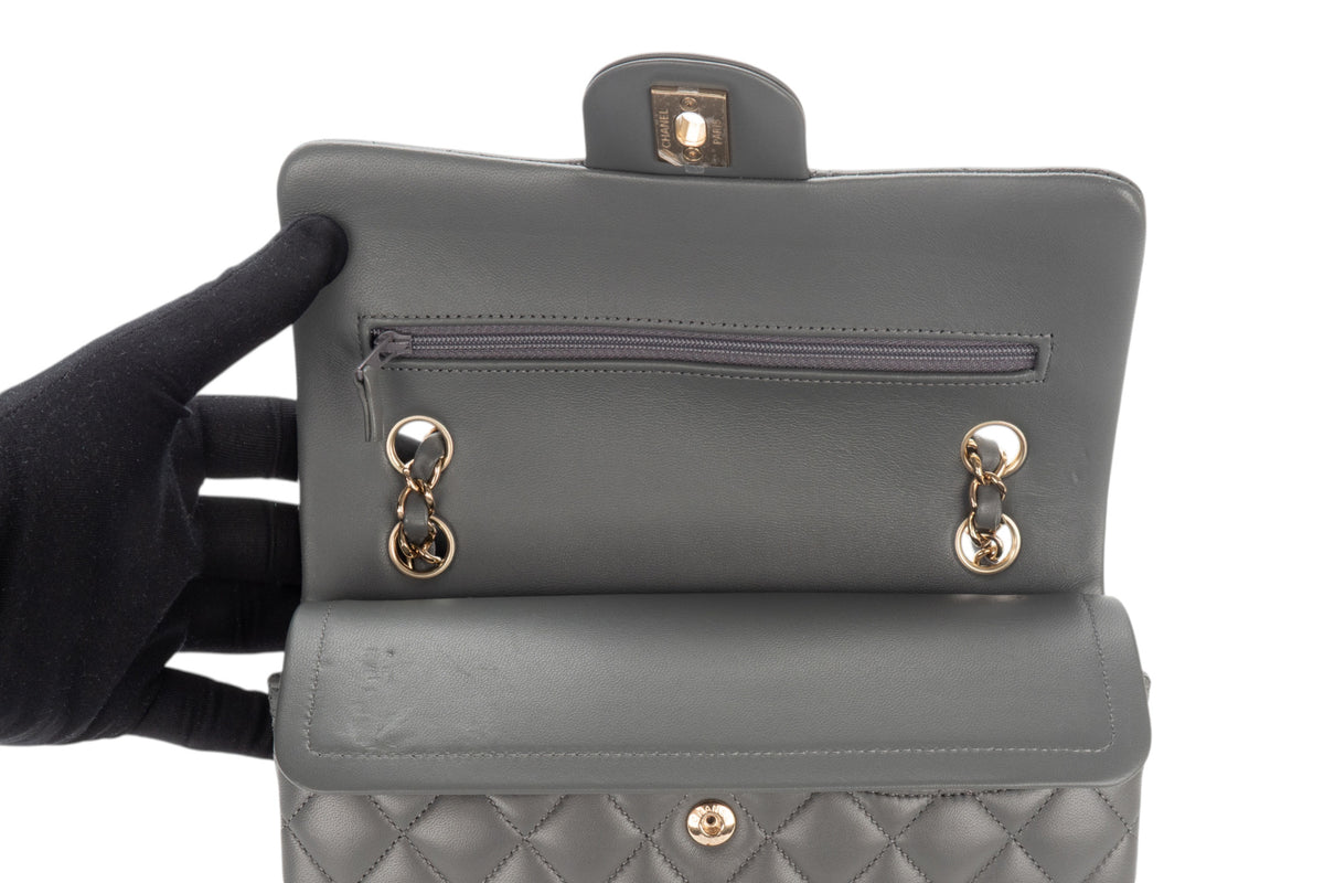 Chanel Small Double Classic Flap Grey Lambskin Champagne Hardware - view 9