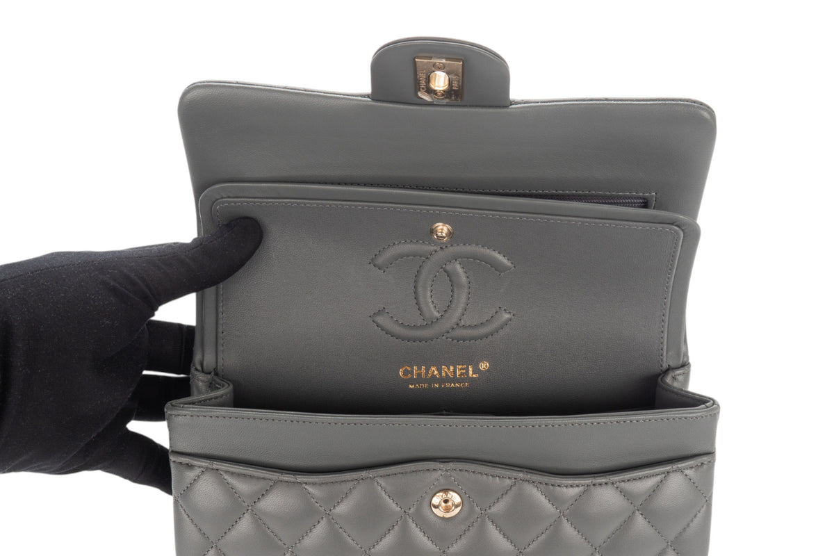 Chanel Small Double Classic Flap Grey Lambskin Champagne Hardware - view 10