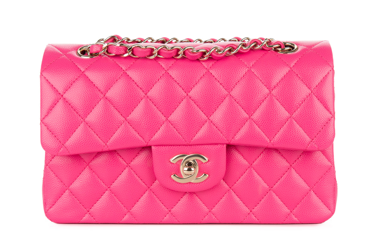 Chanel Small Double Classic Flap Hot Pink Caviar Champagne Hardware - view 1