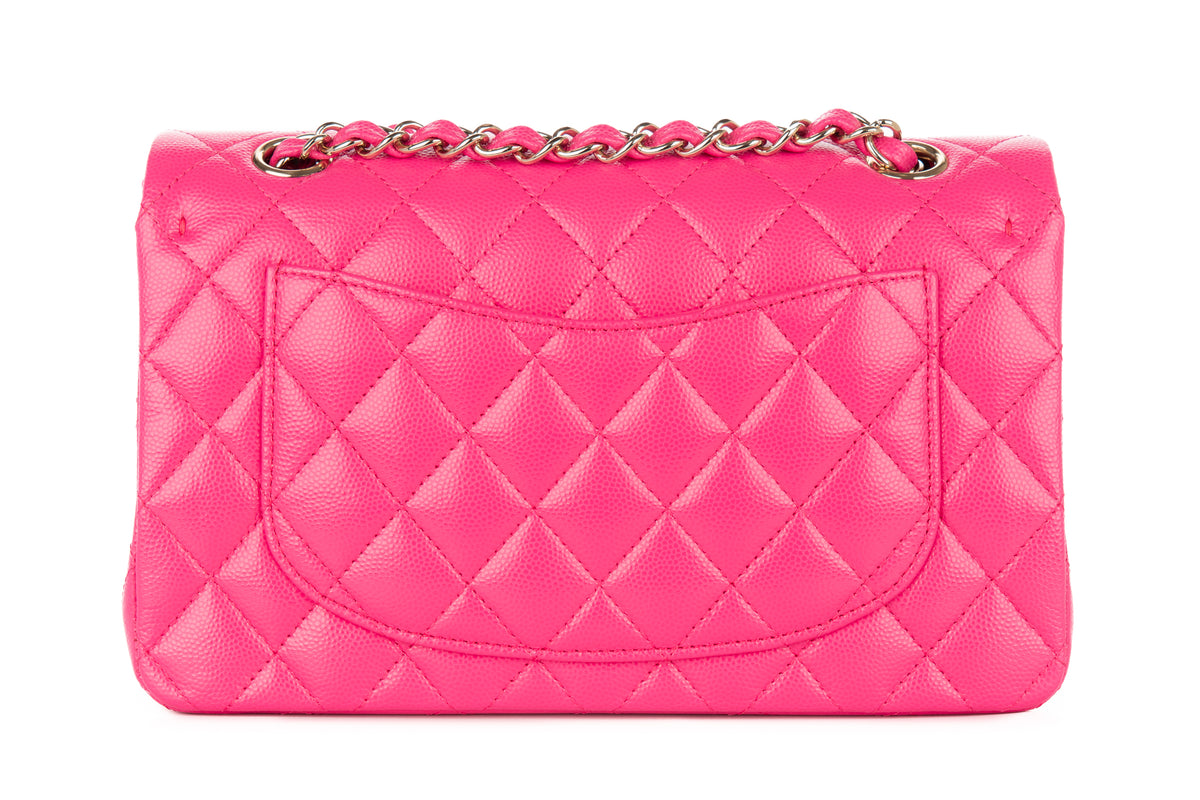Chanel Small Double Classic Flap Hot Pink Caviar Champagne Hardware - view 3