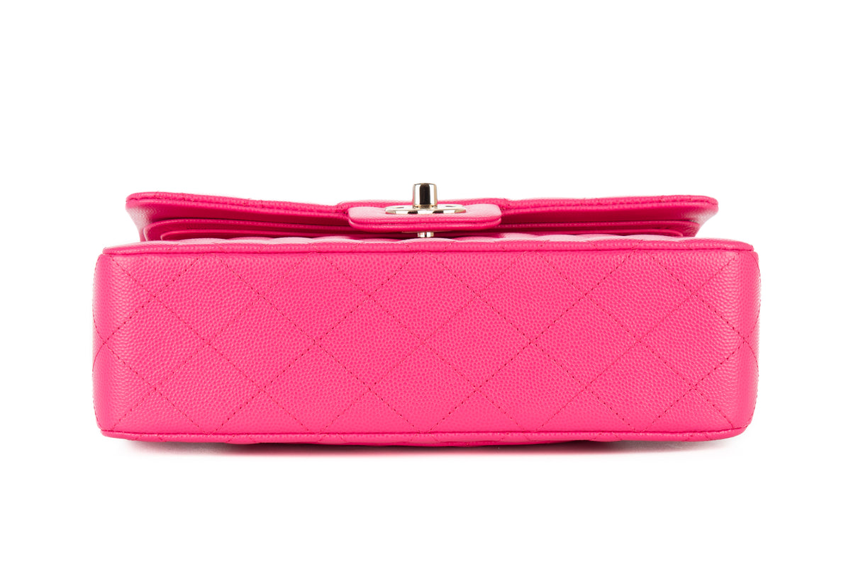 Chanel Small Double Classic Flap Hot Pink Caviar Champagne Hardware - view 6