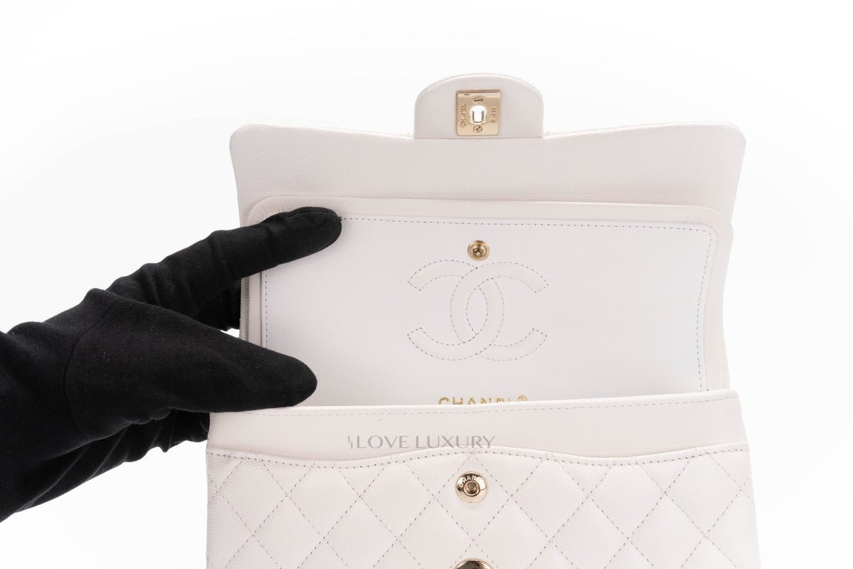 Chanel Small Classic Flap White Caviar Gold Hardware - view 10