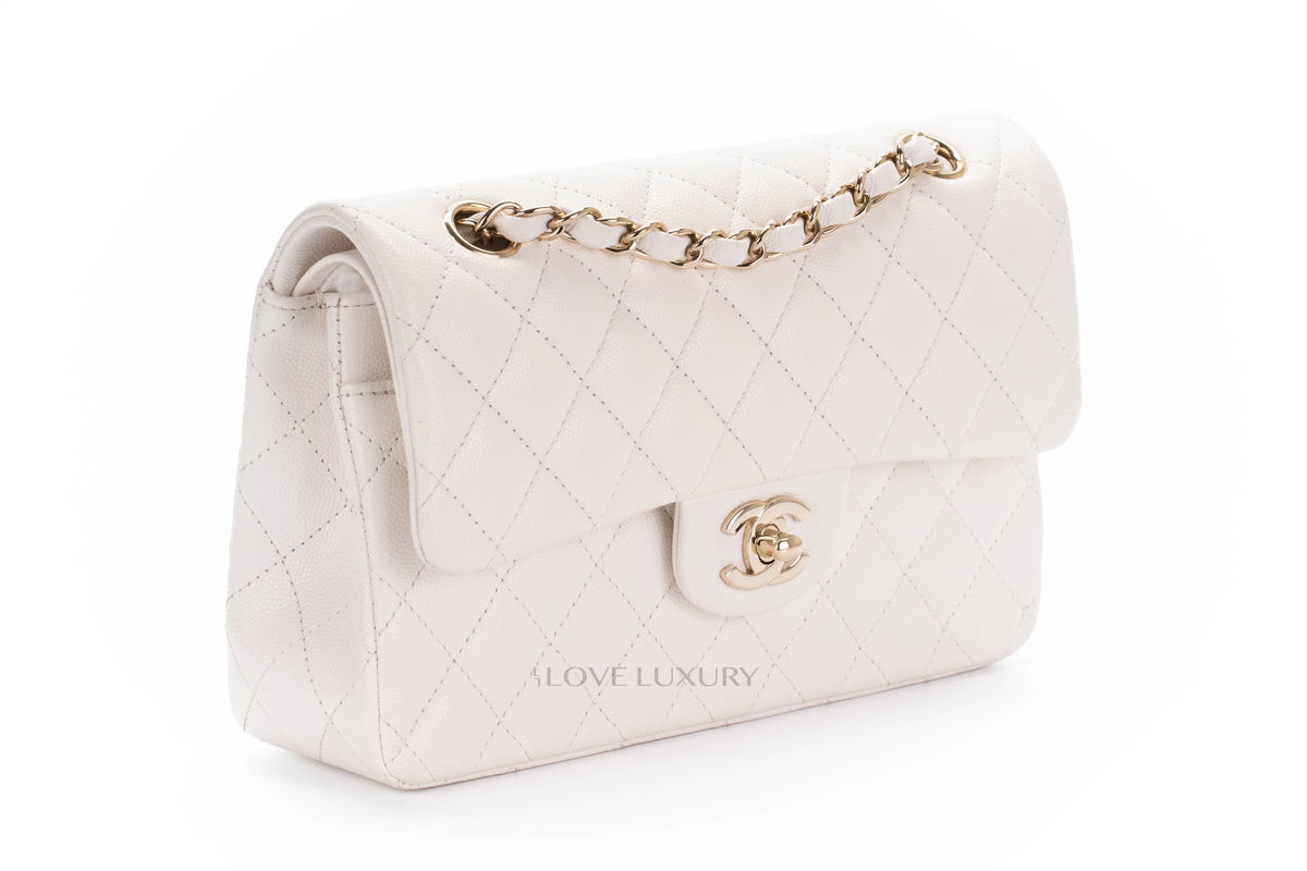 Chanel Small Classic Flap White Caviar Gold Hardware - view 2