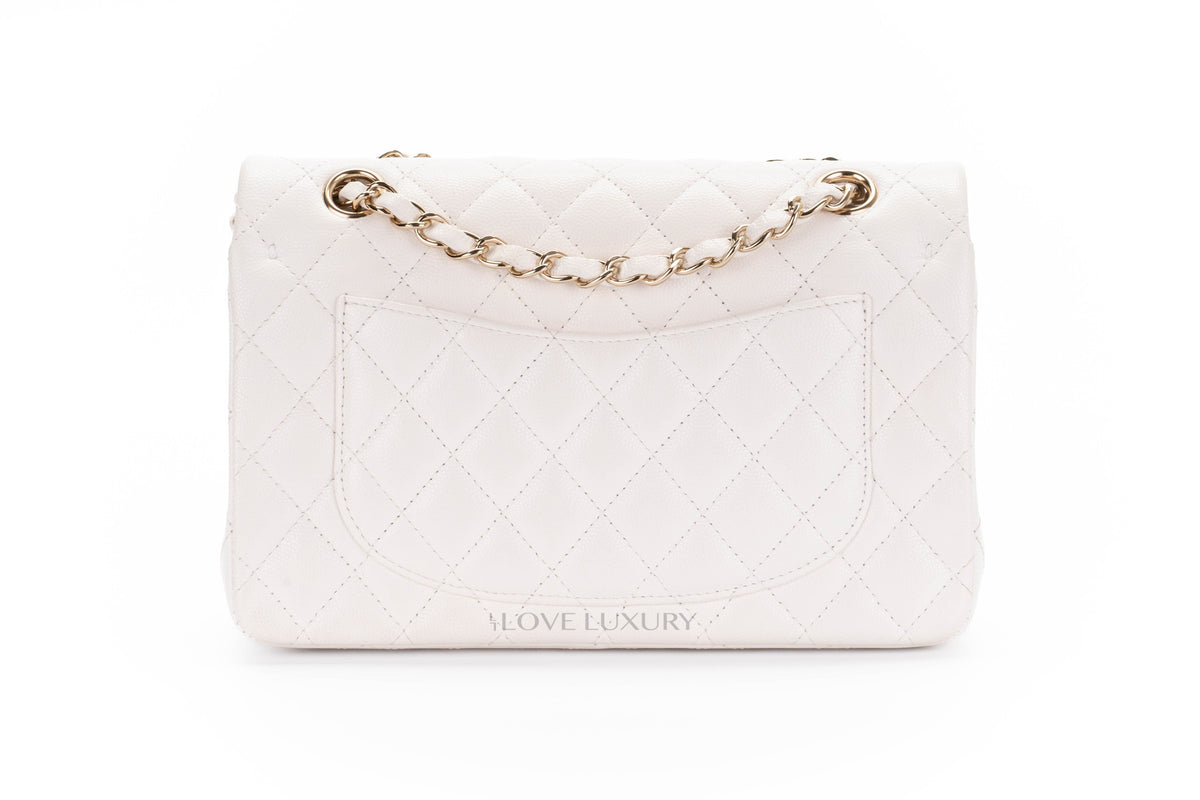 Chanel Small Classic Flap White Caviar Gold Hardware - view 3