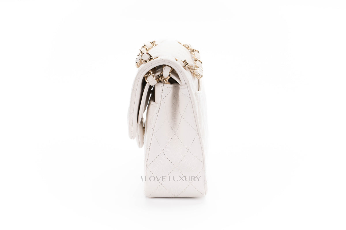 Chanel Small Classic Flap White Caviar Gold Hardware - view 4