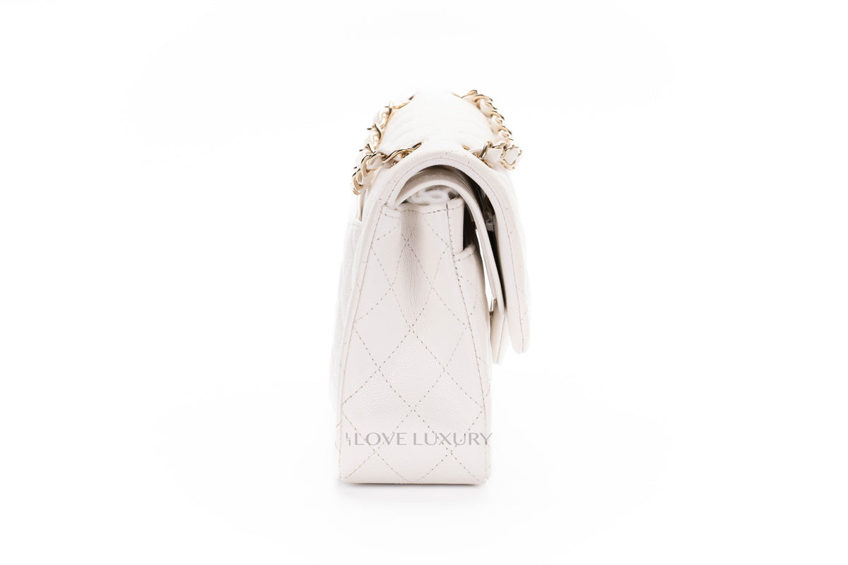Chanel Small Classic Flap White Caviar Gold Hardware - view 5
