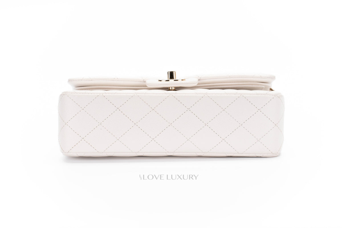 Chanel Small Classic Flap White Caviar Gold Hardware - view 6