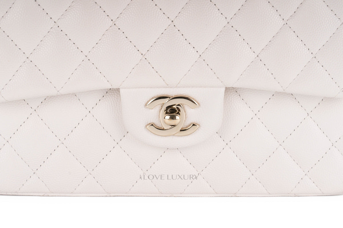 Chanel Small Classic Flap White Caviar Gold Hardware - view 7