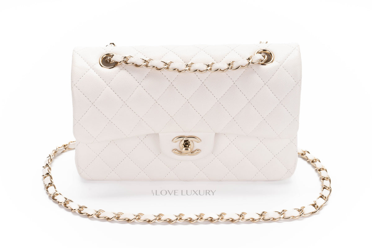 Chanel Small Classic Flap White Caviar Gold Hardware - view 8