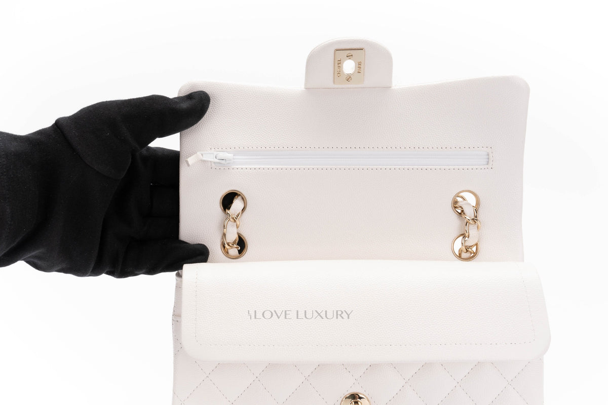 Chanel Small Classic Flap White Caviar Gold Hardware - view 9