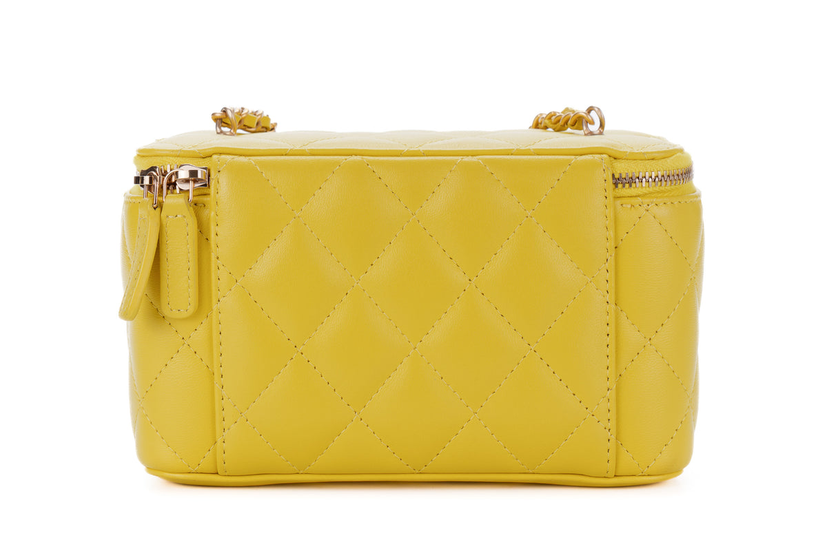 Chanel Small Vanity Quilted Crossbody Yellow Lambskin Gold Hardware - view 3