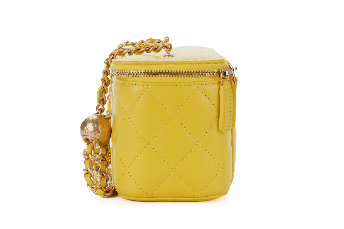 Chanel Small Vanity Quilted Crossbody Yellow Lambskin Gold Hardware - view 4