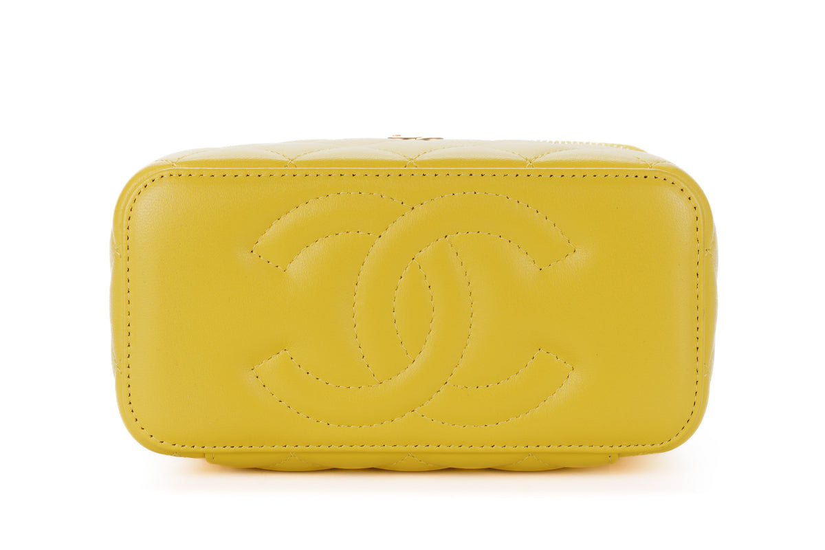 Chanel Small Vanity Quilted Crossbody Yellow Lambskin Gold Hardware - view 6