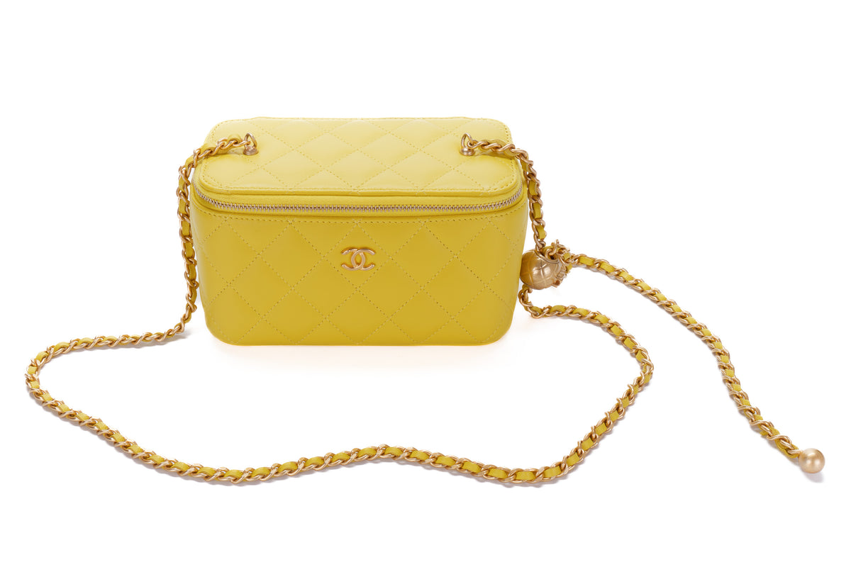 Chanel Small Vanity Quilted Crossbody Yellow Lambskin Gold Hardware - view 7